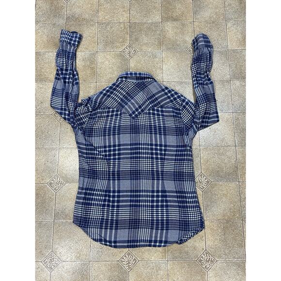Guess LA 1981 -Blue Plaid Flannel Pearl Snap Button Up Shirt Women’s Sz Medium - Picture 4 of 16